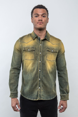 Buy GAS Green Washed Denim Shirt - Shirts for Men 1343151 | Myntra